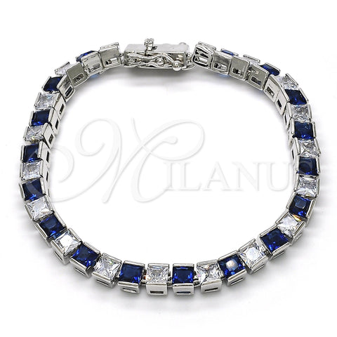 Pulsera Tennis 03.210.0079.7.08 Rodio Laminado, con Zirconia Cubica Zafiro Azul y Blanca, Pulido, Rodinado (Grosor 05 MM, 8 Pulgadas de Largo)