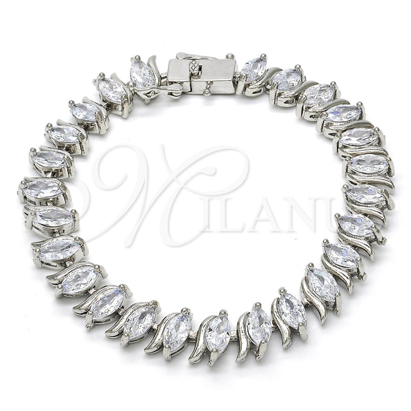 Pulsera Tennis 03.210.0080.5.08 Rodio Laminado, con Zirconia Cubica Blanca, Pulido, Rodinado (Grosor 10 MM, 8 Pulgadas de Largo)