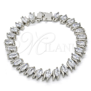 Pulsera Tennis 03.210.0080.5.08 Rodio Laminado, con Zirconia Cubica Blanca, Pulido, Rodinado (Grosor 10 MM, 8 Pulgadas de Largo)