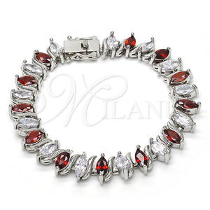 Pulsera Tennis 03.210.0080.6.08 Rodio Laminado, con Zirconia Cubica Granate y Blanca, Pulido, Rodinado (Grosor 10 MM, 8 Pulgadas de Largo)
