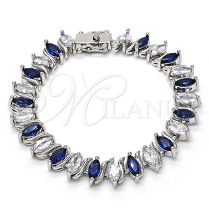 Pulsera Tennis 03.210.0080.8.08 Rodio Laminado, con Zirconia Cubica Zafiro Azul y Blanca, Pulido, Rodinado (Grosor 10 MM, 8 Pulgadas de Largo)