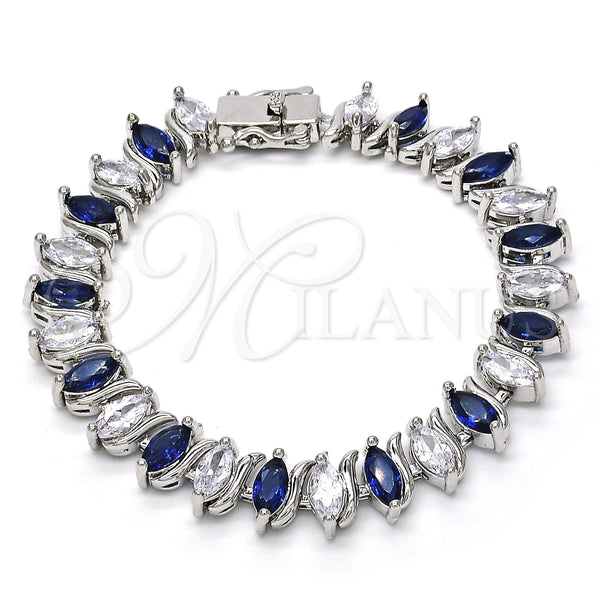 Pulsera Tennis 03.210.0080.8.08 Rodio Laminado, con Zirconia Cubica Zafiro Azul y Blanca, Pulido, Rodinado (Grosor 10 MM, 8 Pulgadas de Largo)