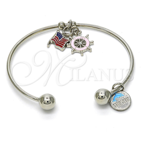 Aro Individual 07.179.0006.1 Rodio Laminado, Diseño de Delfín, con Blanca Cristal, Esmaltado Multicolor, Rodinado (02 MM Thickness, One size fits all)