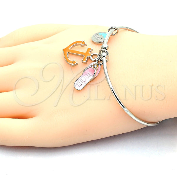 Aro Individual 07.179.0009.1 Rodio Laminado, Diseño de Ancla y Zapato, con Cristal Blanca, Esmaltado Multicolor, Rodinado (Grosor 02 MM, Talla Unica)