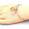 Aro Individual 07.179.0009.1 Rodio Laminado, Diseño de Ancla y Zapato, con Cristal Blanca, Esmaltado Multicolor, Rodinado (Grosor 02 MM, Talla Unica)