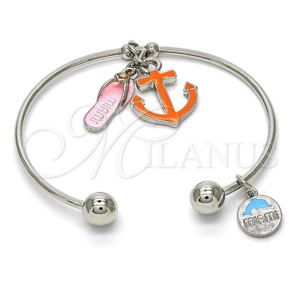 Aro Individual 07.179.0009.1 Rodio Laminado, Diseño de Ancla y Zapato, con Cristal Blanca, Esmaltado Multicolor, Rodinado (Grosor 02 MM, Talla Unica)