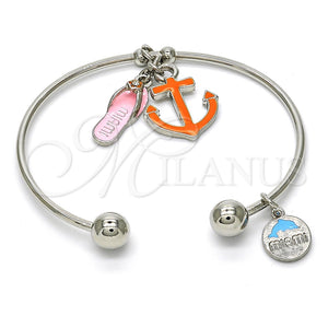 Aro Individual 07.179.0009.1 Rodio Laminado, Diseño de Ancla y Zapato, con Cristal Blanca, Esmaltado Multicolor, Rodinado (Grosor 02 MM, Talla Unica)