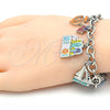 Pulsera de Dije 03.179.0033.1.08 Rodio Laminado, Diseño de Ancla y Guitarra, con Cristal Blanca, Esmaltado Multicolor, Rodinado (Grosor 08 MM, 8 Pulgadas de Largo)
