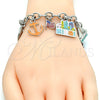 Pulsera de Dije 03.179.0033.1.08 Rodio Laminado, Diseño de Ancla y Guitarra, con Cristal Blanca, Esmaltado Multicolor, Rodinado (Grosor 08 MM, 8 Pulgadas de Largo)