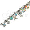 Pulsera de Dije 03.179.0033.1.08 Rodio Laminado, Diseño de Ancla y Guitarra, con Cristal Blanca, Esmaltado Multicolor, Rodinado (Grosor 08 MM, 8 Pulgadas de Largo)