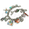 Pulsera de Dije 03.179.0033.1.08 Rodio Laminado, Diseño de Ancla y Guitarra, con Cristal Blanca, Esmaltado Multicolor, Rodinado (Grosor 08 MM, 8 Pulgadas de Largo)