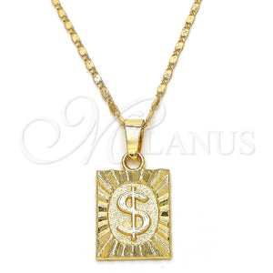 Collares con Dije 04.242.0090.24 Oro Laminado, Diseño de Dinero, Pulido, Tono Dorado (02 MM Thickness, 24 Inches Length)