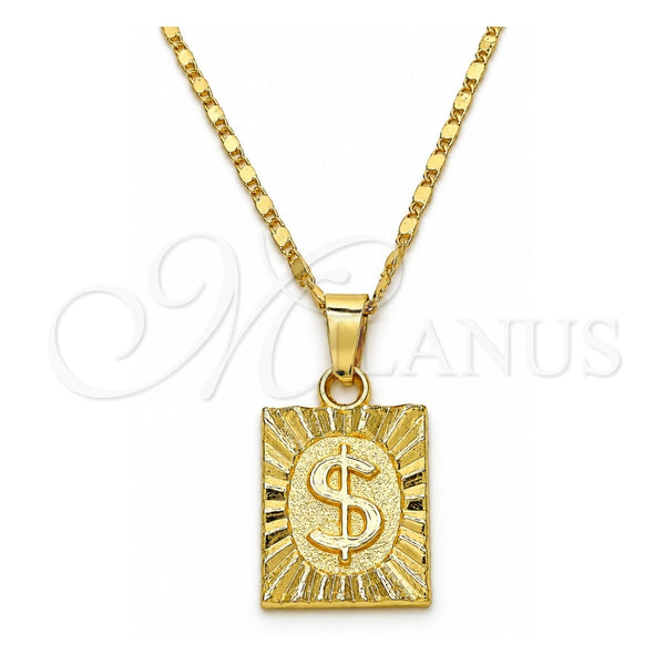Collares con Dije 04.242.0090.24 Oro Laminado, Diseño de Dinero, Pulido, Tono Dorado (Grosor 02 MM, 24 Pulgadas de Largo)