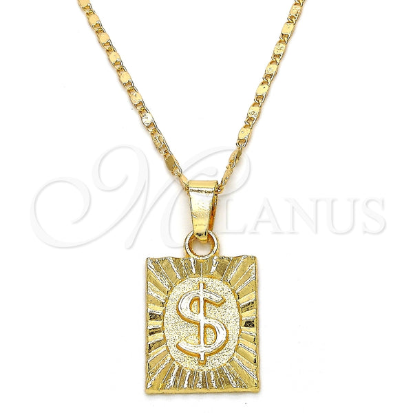 Collares con Dije 04.242.0090.24 Oro Laminado, Diseño de Dinero, Pulido, Tono Dorado (02 MM Thickness, 24 Inches Length)