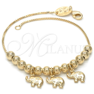 Pulsera de Dije 03.32.0083.08 Oro Laminado, Diseño de Elefante, Pulido, Tono Dorado (8 Inches Length)