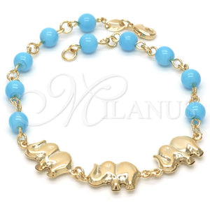 Pulsera Elegante 03.32.0089.08 Oro Laminado, Diseño de Elefante y Bola, con Topacio Azul Opal, Pulido, Tono Dorado (8 Inches Length)