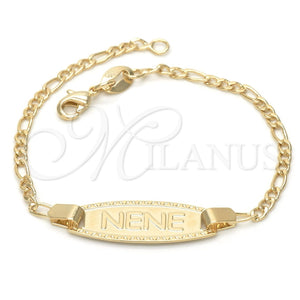 Pulsera con Placa 03.32.0106.06 Oro Laminado, Diseño de Figaro, Pulido, Tono Dorado (01 MM Thickness, 6 Inches Length)