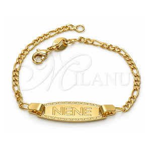 Pulsera con Placa 03.32.0106.06 Oro Laminado, Diseño de Figaro, Pulido, Tono Dorado (Grosor 01 MM, 6 Pulgadas de Largo)