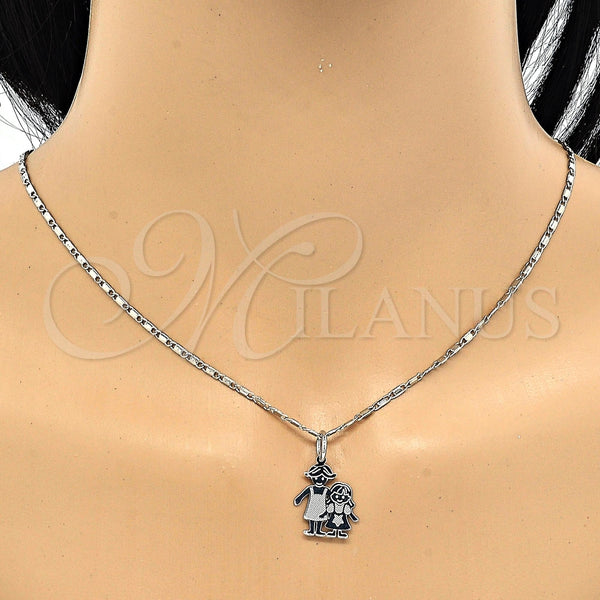 Collares con Dije 04.106.0001.1.20 Rodio Laminado, Diseño de Niñita Pequeña, Pulido, Rodinado (Grosor 02 MM, 20 Pulgadas de Largo)