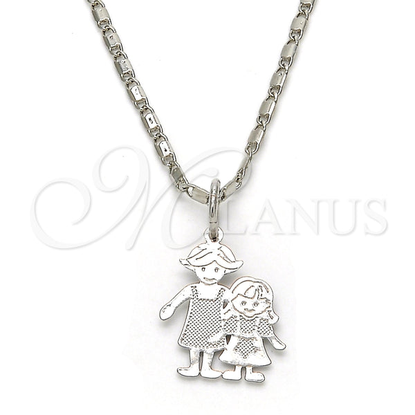 Collares con Dije 04.106.0001.1.20 Rodio Laminado, Diseño de Niñita Pequeña, Pulido, Rodinado (Grosor 02 MM, 20 Pulgadas de Largo)
