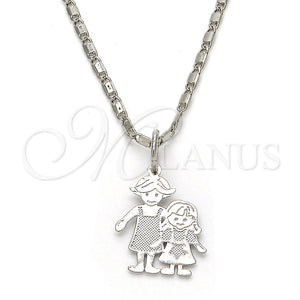 Collares con Dije 04.106.0001.1.20 Rodio Laminado, Diseño de Niñita Pequeña, Pulido, Rodinado (Grosor 02 MM, 20 Pulgadas de Largo)
