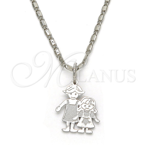 Collares con Dije 04.106.0001.1.20 Rodio Laminado, Diseño de Niñita Pequeña, Pulido, Rodinado (Grosor 02 MM, 20 Pulgadas de Largo)