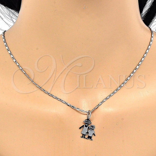 Collares con Dije 04.106.0002.1.20 Rodio Laminado, Diseño de Niñita Pequeña y Niñito Pequeño, Pulido, Rodinado (Grosor 02 MM, 20 Pulgadas de Largo)
