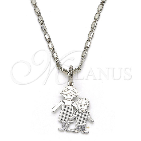 Collares con Dije 04.106.0002.1.20 Rodio Laminado, Diseño de Niñita Pequeña y Niñito Pequeño, Pulido, Rodinado (Grosor 02 MM, 20 Pulgadas de Largo)