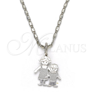 Collares con Dije 04.106.0002.1.20 Rodio Laminado, Diseño de Niñita Pequeña y Niñito Pequeño, Pulido, Rodinado (Grosor 02 MM, 20 Pulgadas de Largo)