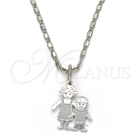 Collares con Dije 04.106.0002.1.20 Rodio Laminado, Diseño de Niñita Pequeña y Niñito Pequeño, Pulido, Rodinado (Grosor 02 MM, 20 Pulgadas de Largo)