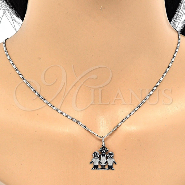 Collares con Dije 04.106.0003.1.20 Rodio Laminado, Diseño de Niñita Pequeña y Niñito Pequeño, Pulido, Rodinado (Grosor 02 MM, 20 Pulgadas de Largo)