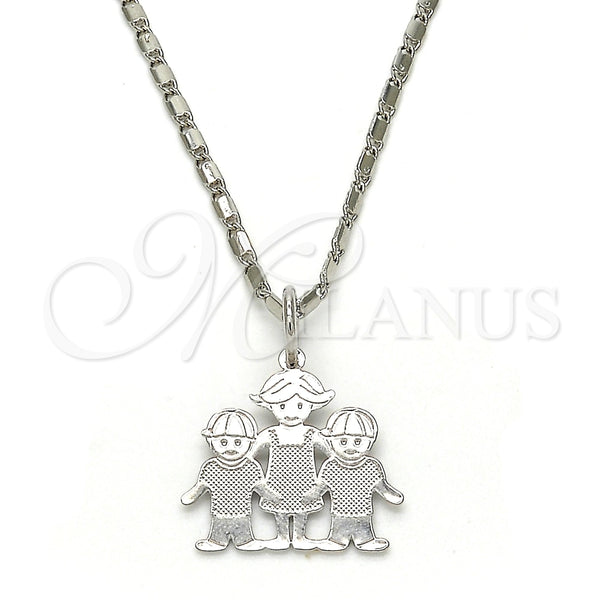 Collares con Dije 04.106.0003.1.20 Rodio Laminado, Diseño de Niñita Pequeña y Niñito Pequeño, Pulido, Rodinado (Grosor 02 MM, 20 Pulgadas de Largo)