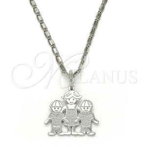 Collares con Dije 04.106.0003.1.20 Rodio Laminado, Diseño de Niñita Pequeña y Niñito Pequeño, Pulido, Rodinado (Grosor 02 MM, 20 Pulgadas de Largo)