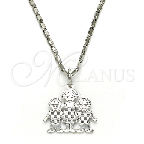 Collares con Dije 04.106.0003.1.20 Rodio Laminado, Diseño de Niñita Pequeña y Niñito Pequeño, Pulido, Rodinado (Grosor 02 MM, 20 Pulgadas de Largo)