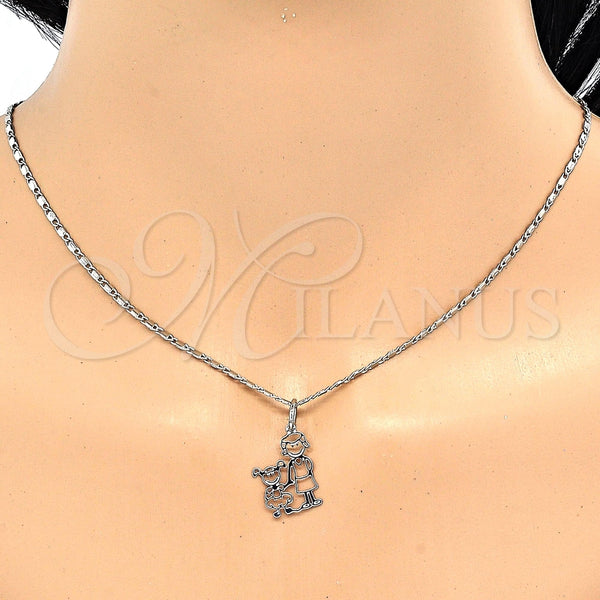 Collares con Dije 04.106.0006.1.20 Rodio Laminado, Diseño de Niñita Pequeña, Pulido, Rodinado (Grosor 02 MM, 20 Pulgadas de Largo)