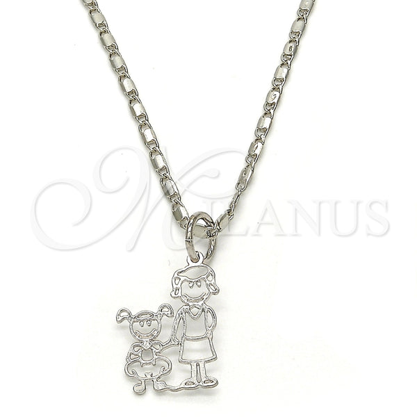 Collares con Dije 04.106.0006.1.20 Rodio Laminado, Diseño de Niñita Pequeña, Pulido, Rodinado (Grosor 02 MM, 20 Pulgadas de Largo)