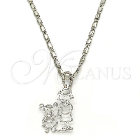 Collares con Dije 04.106.0006.1.20 Rodio Laminado, Diseño de Niñita Pequeña, Pulido, Rodinado (Grosor 02 MM, 20 Pulgadas de Largo)