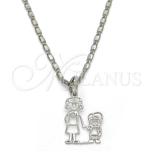 Collares con Dije 04.106.0007.1.20 Rodio Laminado, Diseño de Niñito Pequeño, Pulido, Rodinado (02 MM Thickness, 20 Inches Length)