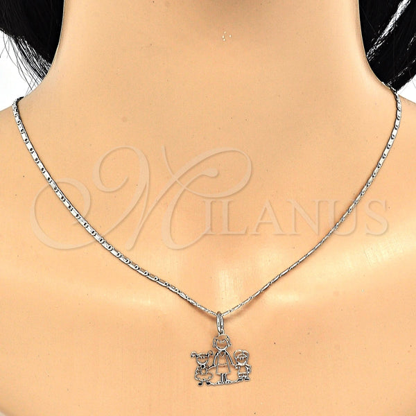 Collares con Dije 04.106.0008.1.20 Rodio Laminado, Diseño de Niñito Pequeño y Niñita Pequeña, Pulido, Rodinado (Grosor 02 MM, 20 Pulgadas de Largo)