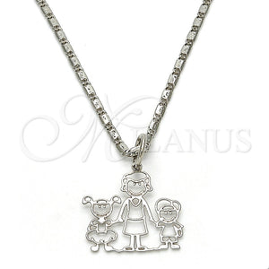 Collares con Dije 04.106.0008.1.20 Rodio Laminado, Diseño de Niñito Pequeño y Niñita Pequeña, Pulido, Rodinado (Grosor 02 MM, 20 Pulgadas de Largo)