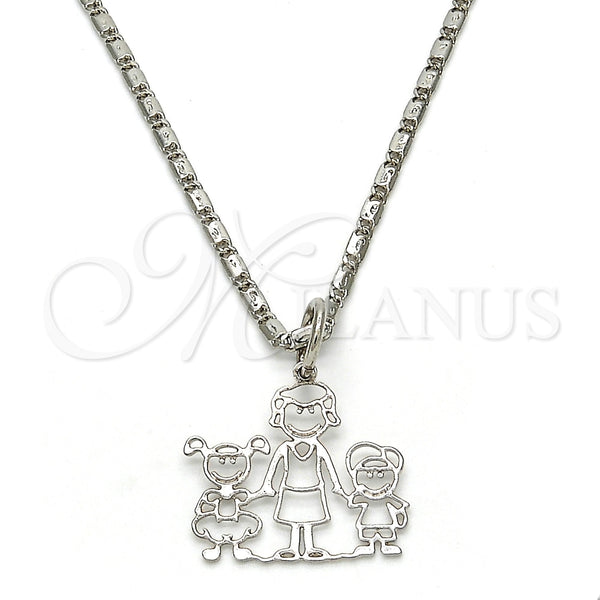 Collares con Dije 04.106.0008.1.20 Rodio Laminado, Diseño de Niñito Pequeño y Niñita Pequeña, Pulido, Rodinado (Grosor 02 MM, 20 Pulgadas de Largo)