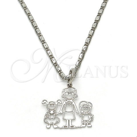 Collares con Dije 04.106.0008.1.20 Rodio Laminado, Diseño de Niñito Pequeño y Niñita Pequeña, Pulido, Rodinado (Grosor 02 MM, 20 Pulgadas de Largo)