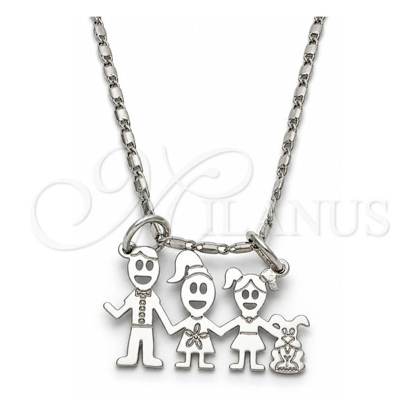 Collares con Dije 04.106.0011.1.20 Oro Laminado Blanco, Diseño de Niñita Pequeña y Perro, Pulido, Rodinado (Grosor 02 MM, 20 Pulgadas de Largo)