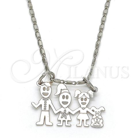 Collares con Dije 04.106.0011.1.20 Rodio Laminado, Diseño de Niñita Pequeña y Perro, Pulido, Rodinado (Grosor 02 MM, 20 Pulgadas de Largo)