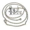Collares con Dije 04.106.0012.1.20 Rodio Laminado, Diseño de Niñito Pequeño y Perro, Pulido, Rodinado (Grosor 02 MM, 20 Pulgadas de Largo)