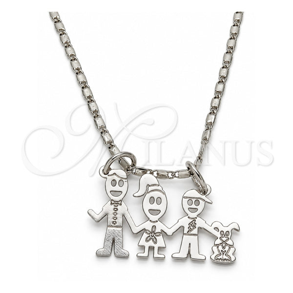 Collares con Dije 04.106.0012.1.20 Oro Laminado Blanco, Diseño de Niñito Pequeño y Perro, Pulido, Rodinado (Grosor 02 MM, 20 Pulgadas de Largo)