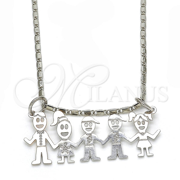 Collares con Dije 04.106.0014.1.20 Rodio Laminado, Diseño de Niñito Pequeño y Niñita Pequeña, Pulido, Rodinado (Grosor 02 MM, 20 Pulgadas de Largo)