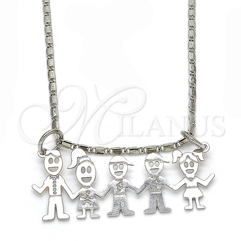 Collares con Dije 04.106.0014.1.20 Rodio Laminado, Diseño de Niñito Pequeño y Niñita Pequeña, Pulido, Rodinado (Grosor 02 MM, 20 Pulgadas de Largo)