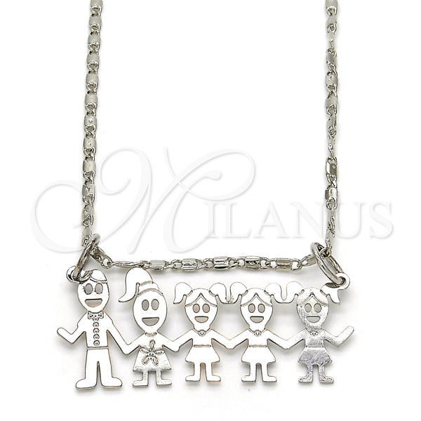 Collares con Dije 04.106.0016.1.20 Rodio Laminado, Diseño de Niñita Pequeña, Pulido, Rodinado (Grosor 02 MM, 20 Pulgadas de Largo)