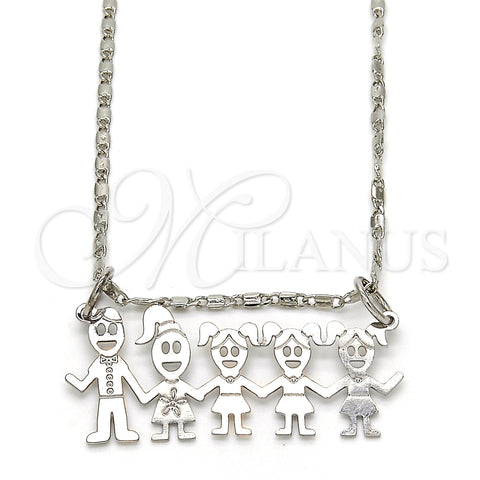 Collares con Dije 04.106.0016.1.20 Rodio Laminado, Diseño de Niñita Pequeña, Pulido, Rodinado (Grosor 02 MM, 20 Pulgadas de Largo)